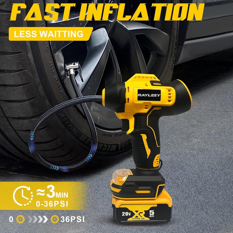 RAYLEEY Tire Inflator Cordless for Dewalt MAX 20V Battery [Tool Only], 160PSI Portable Air Inflator with Pressure Gauge, Auto-Shut Off & Fast Inflation, Auto Air Pump for Car, Motorcycle, Bike, Ball - Image 4